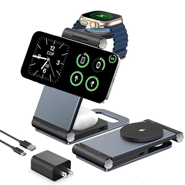 ワイヤレス充電器 マグセーフ充電器 apple watch 充電器 アップルウォッチ充電器 3in1充電器 折りたたみ式 15W 急速充電マグネット式 iPhone 充電スタンド アイフォン 充電器 iPhone 16/15/14/13/
