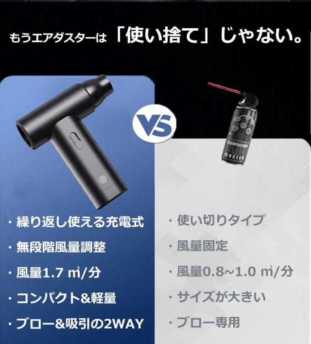 エアダスター 充電式 電動 コードレス ブロワー 小型 軽量 吸引&送風 2in1 掃除機｜PC パソコン キーボード カメラ 精密機器対応 風量無段階調整 USB-C 高速回転 超強力 噴射 送料無料 2025最新_10