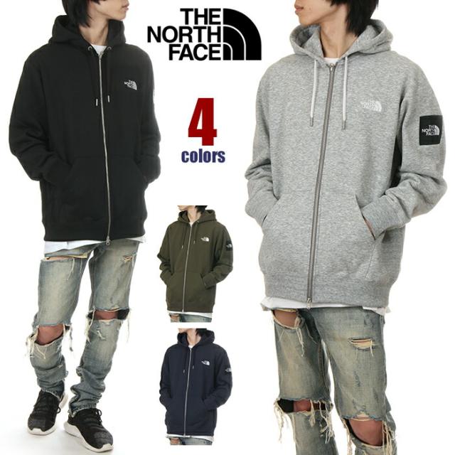 ノースフェイス パーカー メンズ レディース ジップパーカー THE NORTHFACE Square Logo Full Zip スクエアロゴ ボックスロゴ フルジップ 無地 袖ロゴ 厚手 大きいサイズ ゆったり ブランド 裏起毛 S M L XL グレー 黒 紺 カーキ プレゼント 男性 女性 NT62349
