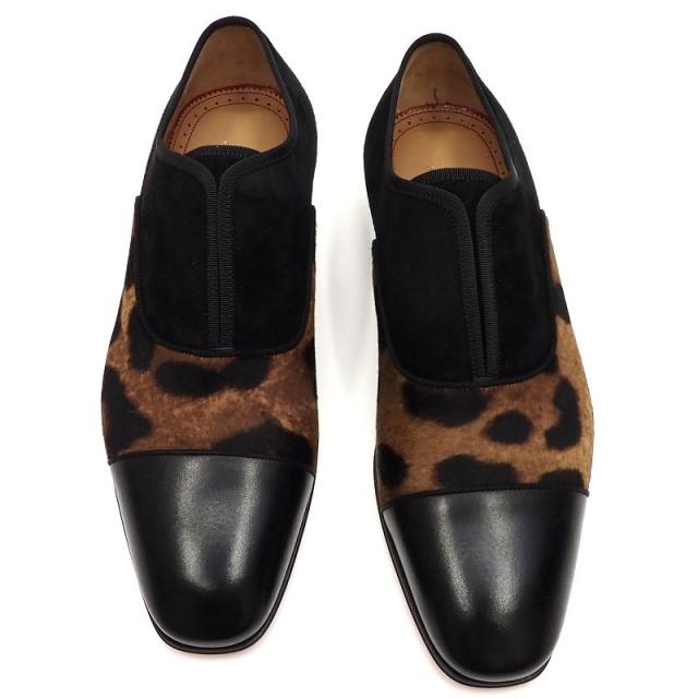 新品 Christian Louboutin レザーシューズ 【サイズ：40.5】 ブラック×レオパード ALPHA MALE FLAT ドレス スリッポン クリスチャンルブタン メンズ 5CH/L03150/GDEC07/SYM/RR/HMの通販は