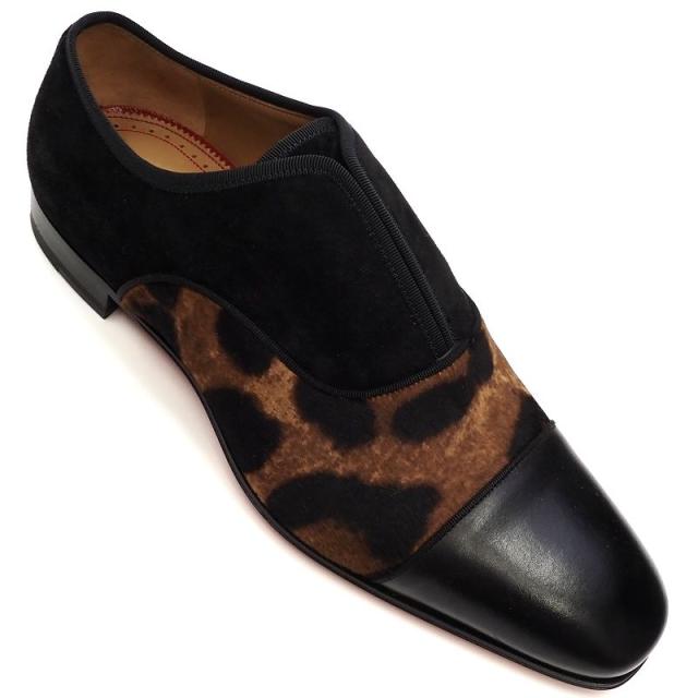 新品 Christian Louboutin レザーシューズ 【サイズ：40.5】 ブラック×レオパード ALPHA MALE FLAT ドレス スリッポン クリスチャンルブタン メンズ 5CH/L03150/GDEC07/SYM/RR/HMの通販は