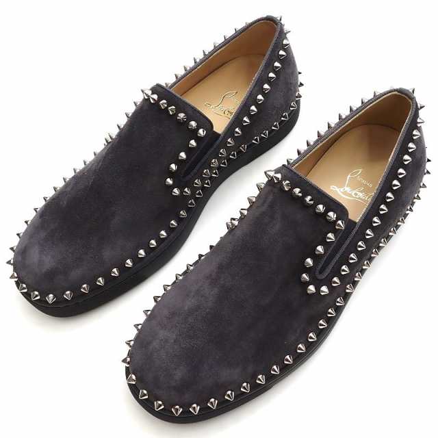 未使用品 Christian Louboutin スパイクスタッズ スエードレザー スニーカー 【サイズ：40】 グレー PIK BOAT FLAT スリッポン クリスチ