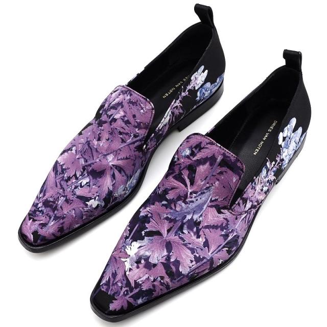 新品 DRIES VAN NOTEN ローファー スリッポン 【サイズ：35】 ブラック/パープル プリント柄 定価80300円 ドリスヴァンノッテン レディース 5L/L04180/HECE11/SYM/HMの通販は
