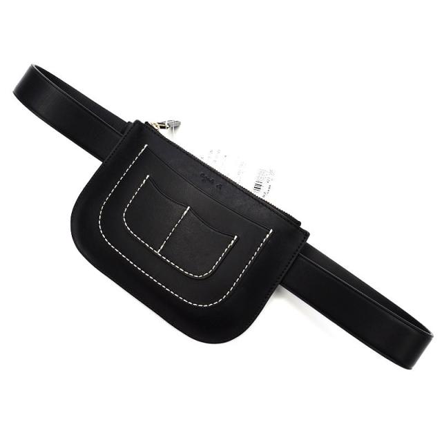 未使用品 agnes b. VOYAGE レザーウエストポーチ バッグ ベルト ブラック アニエスベー ボヤージュ レディース 5MLA3/J0351S/GOCT06/HM/SYMの通販は