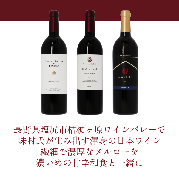 送料無料 赤ワインセット ドメーヌ コーセイ 塩尻・片丘メルロ 3本セット 750ml×3 包装不可 飲み比べ ワインセット