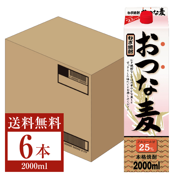 合同酒精 本格麦焼酎 おつな麦 25度 紙パック 2L（2000ml） 6本 1ケース 焼酎