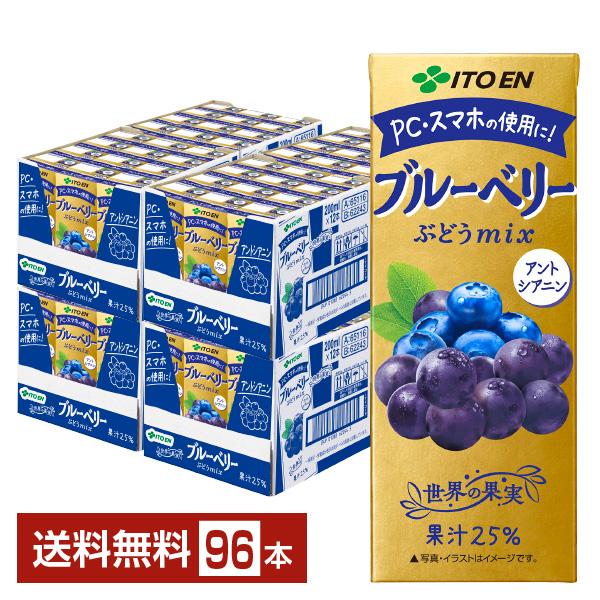 伊藤園 世界の果実 ブルーベリーぶどうmix ミックス 200ml 紙パック 24本×4ケース（96本） 送料無料