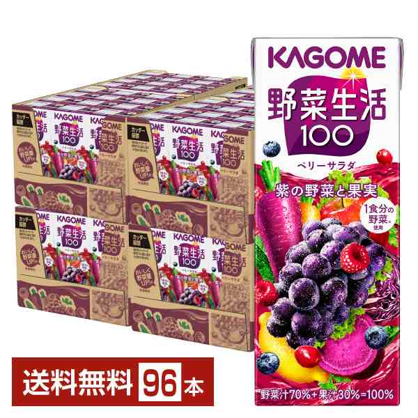 カゴメ 野菜生活 100 ベリーサラダ 200ml 紙パック 24本×4ケース（96本） 送料無料