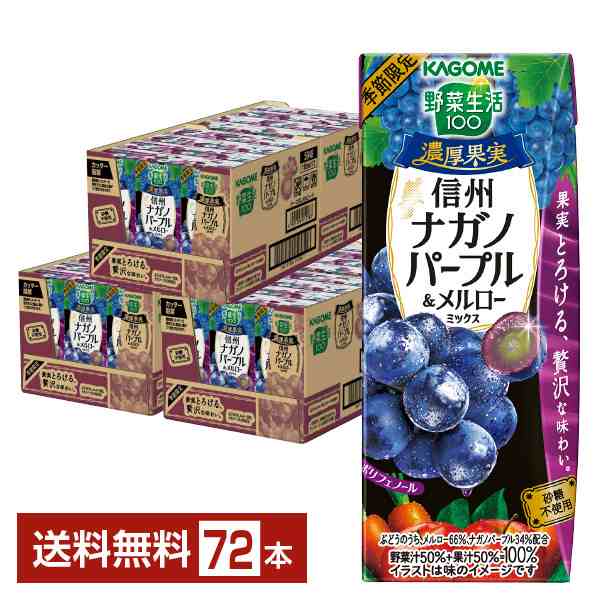 季節限定 カゴメ 野菜生活100 濃厚果実 信州ナガノパープル＆メルロー 195ml 紙パック 24本×3ケース（72本） 送料無料