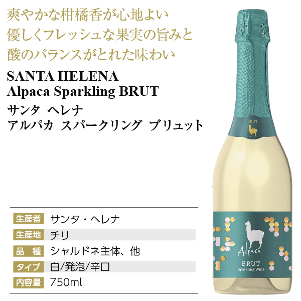 送料無料 スパークリングワイン チリ サンタ ヘレナ アルパカ スパークリング ブリュット 750ml 12本 1ケース 包装不可 他商品と同梱不可_1