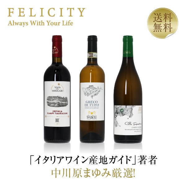 ワインセット 中川原まゆみ厳選第10弾 カンパーニアの高品質ワイン（赤・白）3本セット 750ml×3 送料無料 包装不可の通販は