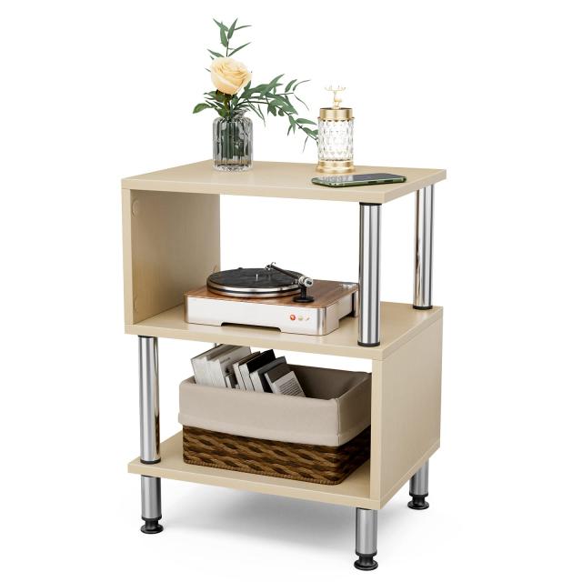 サイドテーブル おしゃれ S字ラック オープンラック 40*29*51cm 木目 エンドテーブル 寝室 ソファ ベッド横 ジグザグラック 見せる収納 サイドラック 3段 収納棚（イエローオーク）の通販は