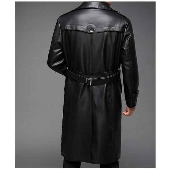 トレンチコート レザージャケット 革ジャン バイクジャケット メンズ ロング丈 柔らかい ビジネス 紳士服 冬物 大きいサイズ 秋冬 防寒_5