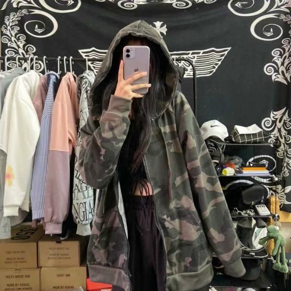 パーカー レディース トップス スウェット 迷彩柄 体型カバー