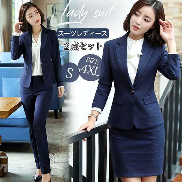 スーツセット レディース パンツセットチェック柄 スカートセット 20代 事務服 フォーマル 細身シルエット 制服OL ビジネス 入学式 卒業式 通勤
