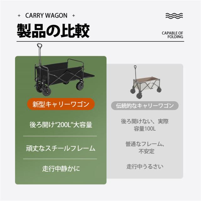 キャリーワゴン キャリーカート アウトドアワゴン 後ろ開け 折りたたみ 4輪 頑丈 耐荷重180kg 200L 大容量 コンパクト_8