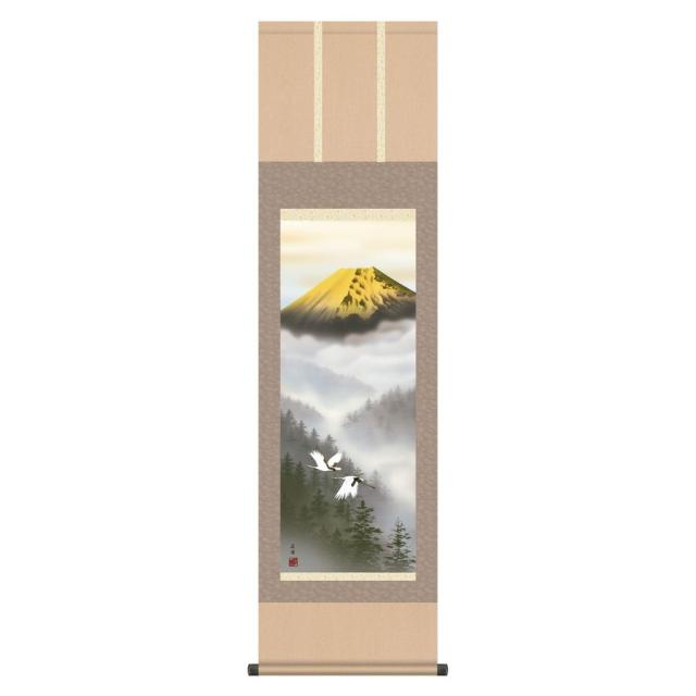 掛け軸　富士山 赤富士 川崎光春 (尺八立）肉筆！ 開運画 - 掛け軸（掛軸）販売