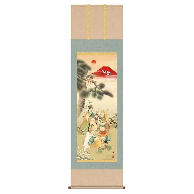 掛軸 三幸 開運掛軸 吉祥七福満願図 尺五 KZ1D5-081 鵜飼雄平