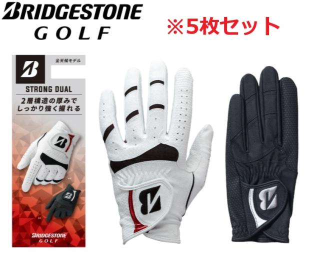 【5枚セット】BRIDGESTONE GOLF(ブリヂストンゴルフ) STRONG DUAL ゴルフグローブ GL2607 WR(白/赤) BK(黒) 21cm 22cm 23cm 24cm 25cm 26cm 5枚セット
