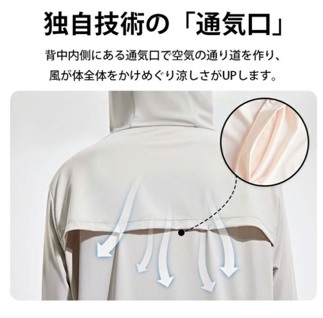 UV パーカー 冷感 -7℃ レディース 長袖 ラッシュガード UVカット アウター メッシュ 素材 通気口 指穴 つば 取り外し 顎紐 サンバイザー 日焼け防止 服 大きいサイズ トップス 体型カバー 薄手 吸湿 速乾 シャリ感 紫外線対策 M-4XL 男女兼用