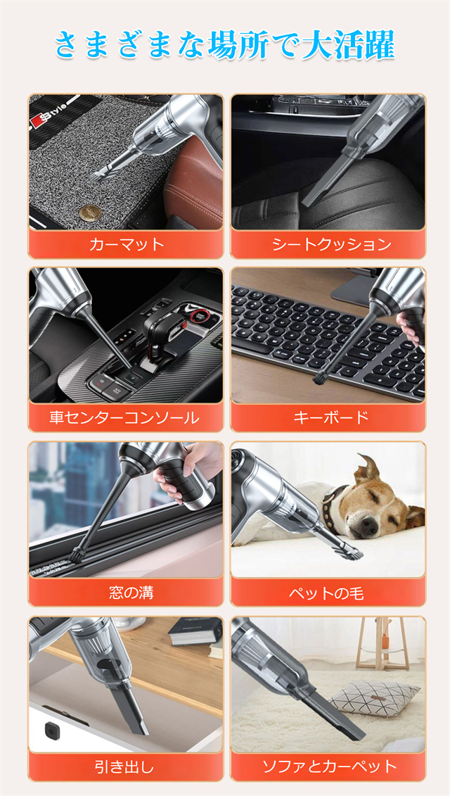 ハンドクリーナー カークリーナー ハンディクリーナー 強力 超軽量 コードレス掃除機 ハンディー掃除機 家用 小型掃除機 車内 車用掃除機 コンパクト ハンド掃除機 USB充電式 車載掃除機 ハンディ ブロワー付き_9