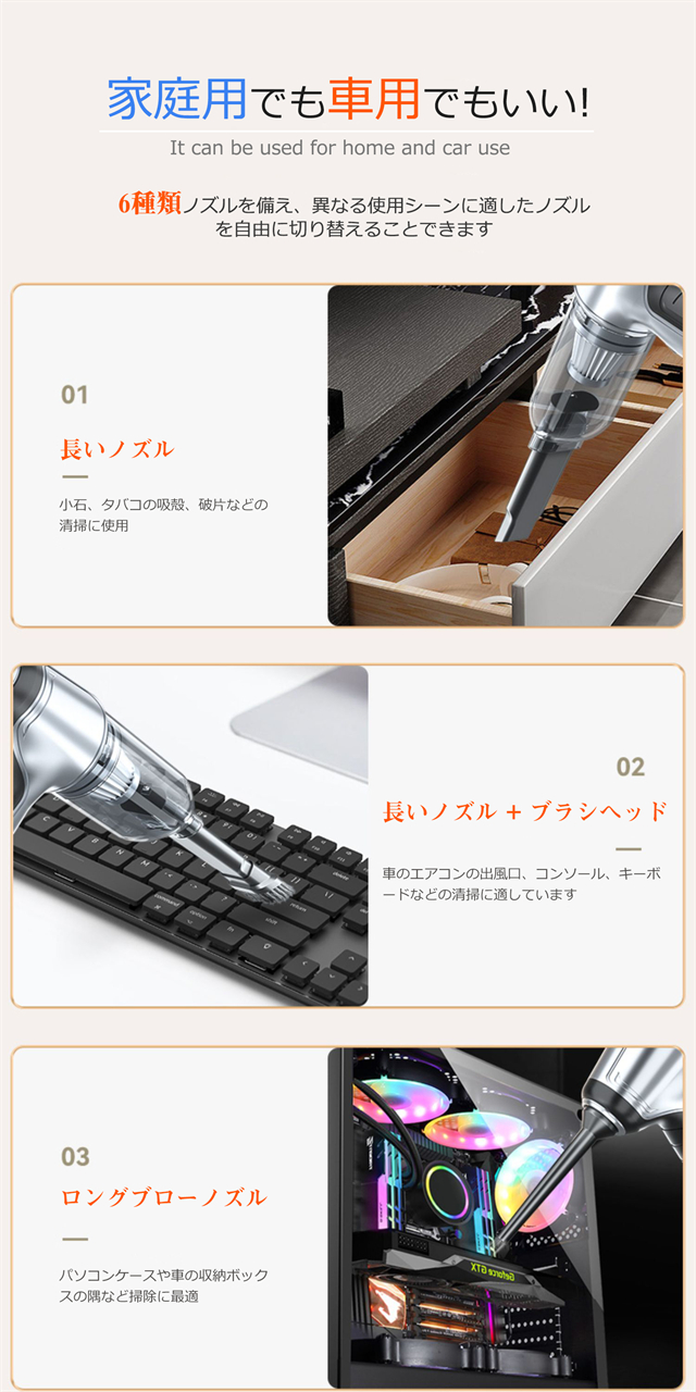 ハンドクリーナー カークリーナー ハンディクリーナー 強力 超軽量 コードレス掃除機 ハンディー掃除機 家用 小型掃除機 車内 車用掃除機 コンパクト ハンド掃除機 USB充電式 車載掃除機 ハンディ ブロワー付き_7