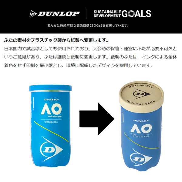 『即日出荷』ダンロップ DUNLOP Australian Open オーストラリアンオープン 大会使用球 公式ボール AO 2球入 2個入 1箱=30缶〔60球〕 テ