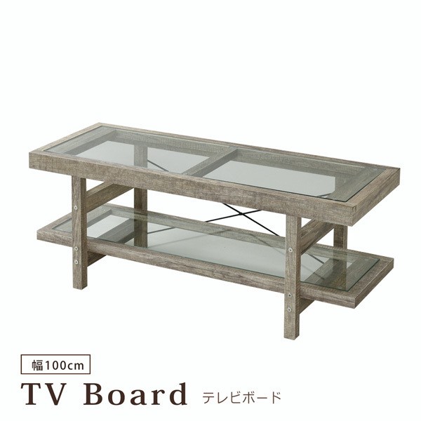 テレビ台 幅100 天板ガラス 収納 テレビボード AVボード 40型 ロータイプ おしゃれ 古木風 ヴィンテージ風 レトロの通販は