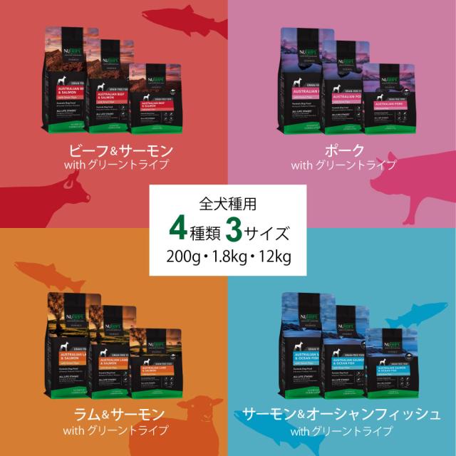 ニュートライプ GFドライ ドッグ サーモン＆フィッシュ with グリーントライプ 12kg 送料無料グレインフリー 穀物不使用 犬 ドッグフード 無添加_12