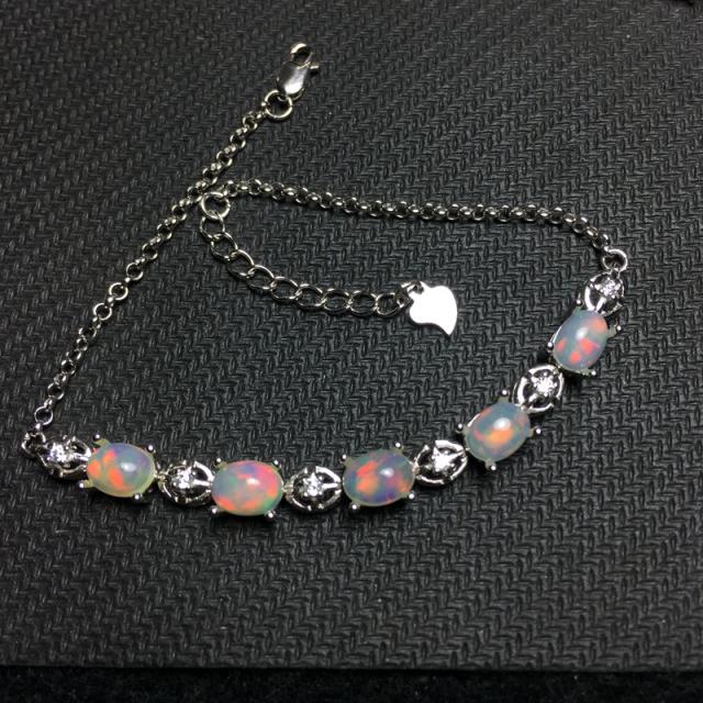 天然オパールブレスレットオパール5*7mm925シルバー2色展開_3