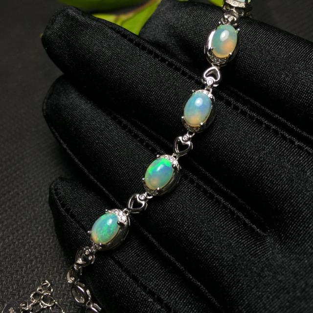 天然オパールブレスレットオパール5*7mm925シルバー2色展開_6