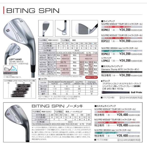 ブリヂストン ゴルフ 2024 BITING SPIN ウェッジ N.S.PRO MODUS3 TOUR105 スチールシャフト 日本正規品