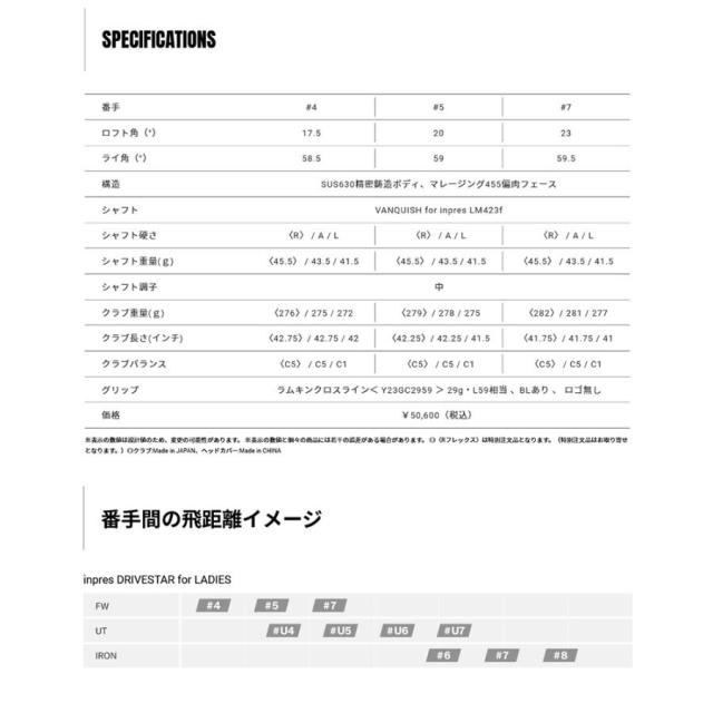 【特価/即納】ヤマハ 2023 インプレス ドライブスター レディス フェアウェイウッド VANQUISH for inpres シャフト 日本正規品の通販は