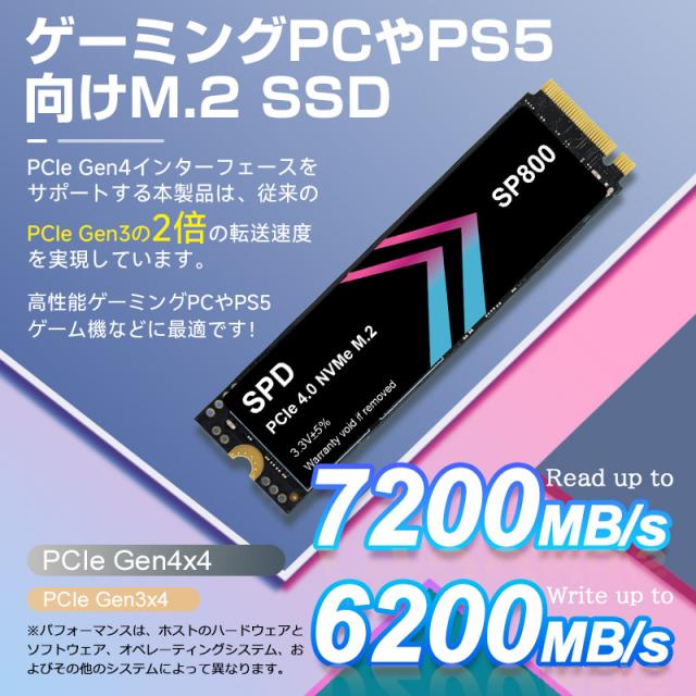 SPD SSD 4TB M.2 2280 PCIe Gen4x4 NVMe 3D NAND グラフェン放熱シート付き R:7200MB/s W:6200MB/s SP800-4TNGH 5年保証 宅配便送料無料_2