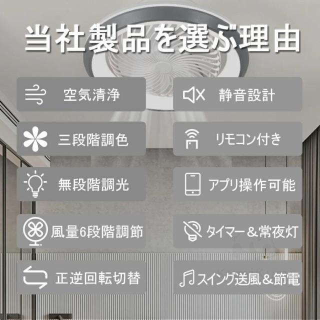 シーリングファンライト led 360°自動首振り LED 6~12畳 シーリングファン ファン付きライト 扇風機付きライト 調光調色 おしゃれ 北欧 オシャレ 調光調色 風量調節 扇風機