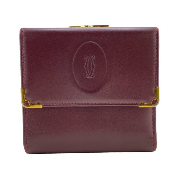 CARTIER/カルティエ レザー 三つ折り財布 ワインレッド ユニ CARTIER/カルティエ レザー 三つ折り財布 ワインレッド ユニ