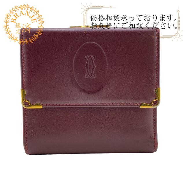 Cartier カルティエ 三つ折財布 ワインレッド マストライン 本革 レザー CARTIER/カルティエ レザー 三つ折り財布 ワインレッド ユニ
