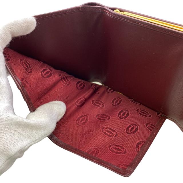CARTIER/カルティエ レザー 三つ折り財布 ワインレッド ユニ CARTIER/カルティエ レザー 三つ折り財布 ワインレッド ユニ