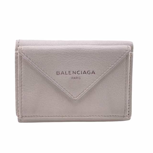 BALENCIAGA/バレンシアガ 391446 ペーパーミニ コンパクトウォレット レザー 三つ折り財布 ホワイト レディース ブランド