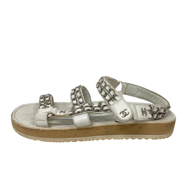 CHANEL シャネル レザー チェーン サンダル レディース ブラック 34 16P G31764 新品 シャネル サンダル チェーンモチーフ ココマーク