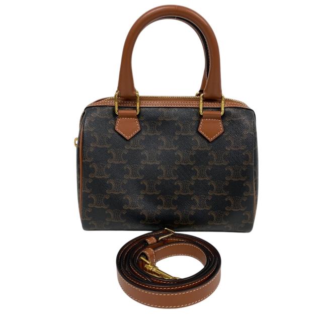 CELINE/セリーヌ キュイル トリオンフ スモールボストン 2WAY ショルダーバッグ PVC ハンドバッグ ブラウン レディース ブランドの通販は