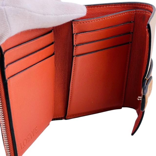 ロエベ バーティカルウォレット 三つ折り 財布 オレンジ アナグラム