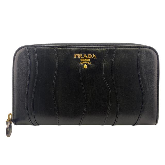 PRADA プラダ 1M0506 ギャザー ラウンドファスナー レザー 長