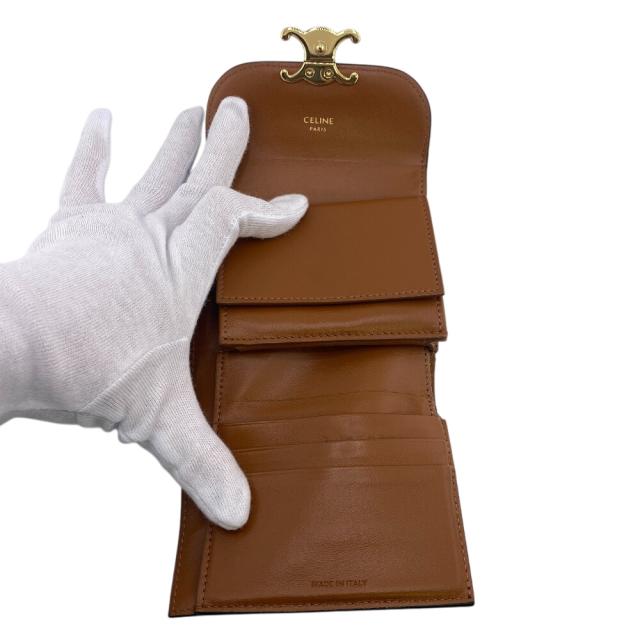 CELINE ブラウンレザー三つ折り財布 CELINE セリーヌ スモール トリオンフ レザー 三つ折り財布