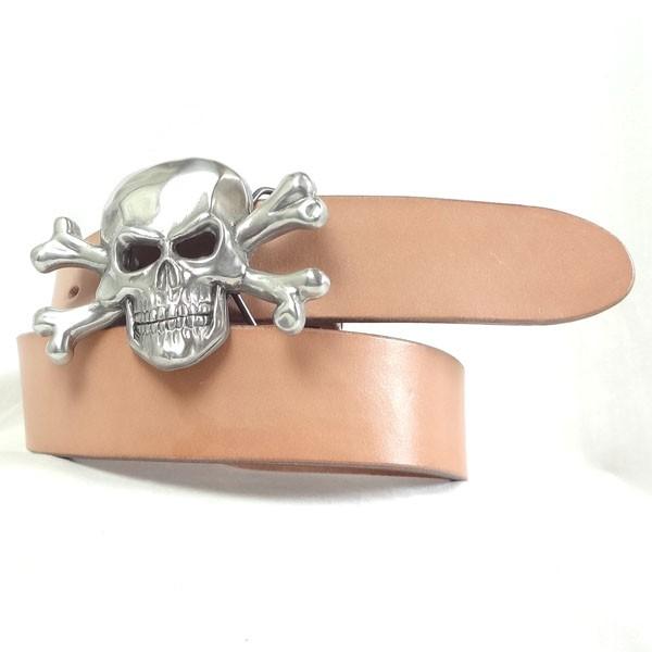 ベルト 本革サドルレザー どくろ バックル ベルト幅40mm 本皮 1枚革 1