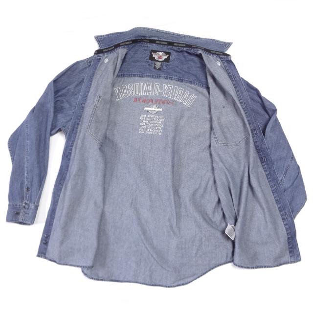 ハーレーダビッドソン 刺繍ロゴ入り ワークシャツ デニムシャツ HARLEY