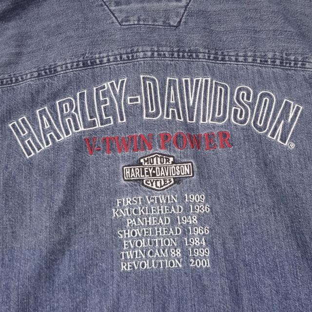 ハーレーダビッドソン 刺繍ロゴ入り ワークシャツ デニムシャツ HARLEY