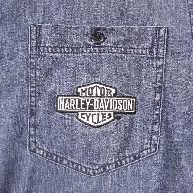 ハーレーダビッドソン 刺繍ロゴ入り ワークシャツ デニムシャツ HARLEY
