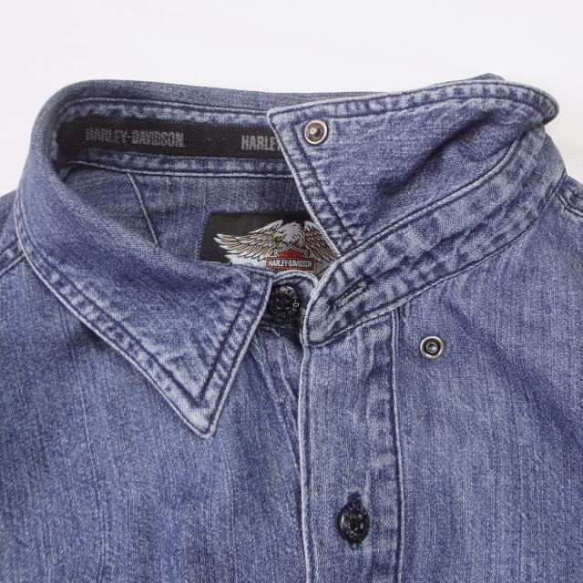 ハーレーダビッドソン 刺繍ロゴ入り ワークシャツ デニムシャツ HARLEY