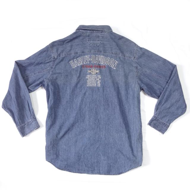 ハーレーダビッドソン 刺繍ロゴ入り ワークシャツ デニムシャツ HARLEY-DAVIDSON メンズ ライダース バイカー〇 ハーレーダビッドソン 刺繍ロゴ入り ワークシャツ デニムシャツ HARLEY
